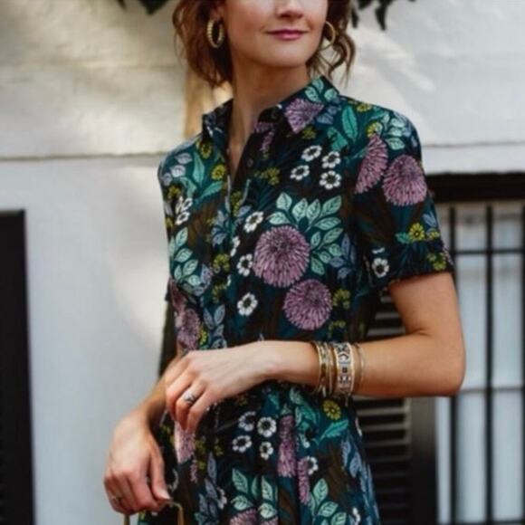 J.Crew x Abigail Borg Floral Shirt Dress Black Multi 00, XS - Picture 3 of 10